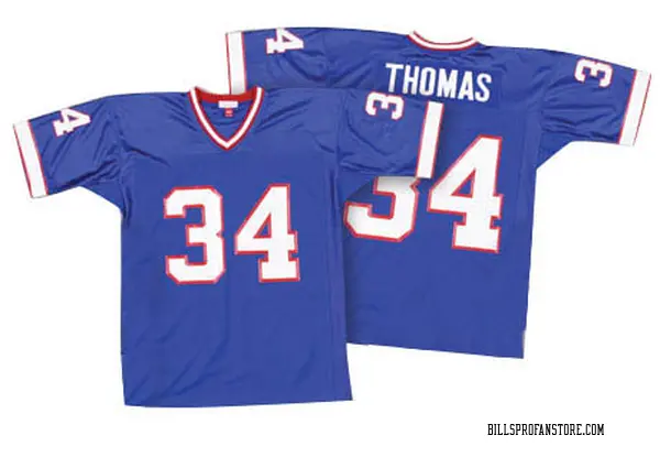 NFL Mitchell&Ness Buffalo Bills 34 Thurman Thomas Blue 35th Anniversary  Patch Throwback Jersey